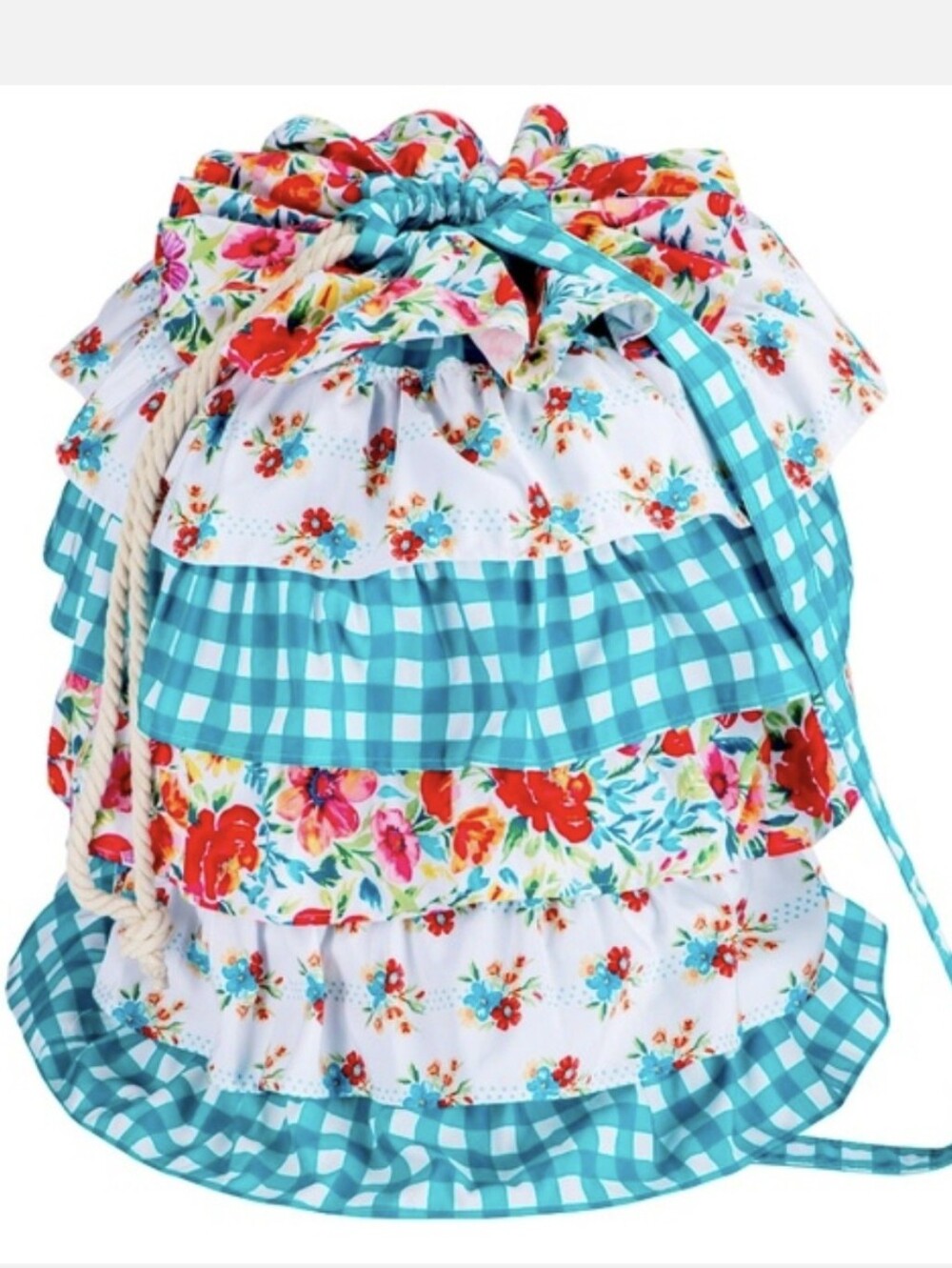 New The Pioneer Woman Petal Party Teal Floral Ruffle Drawstring Laundry Bag